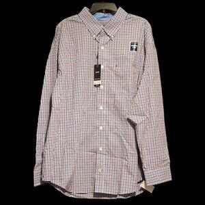 Izod Men’s XXL Long Sleeve Maroon and Blue Plaid Button Down